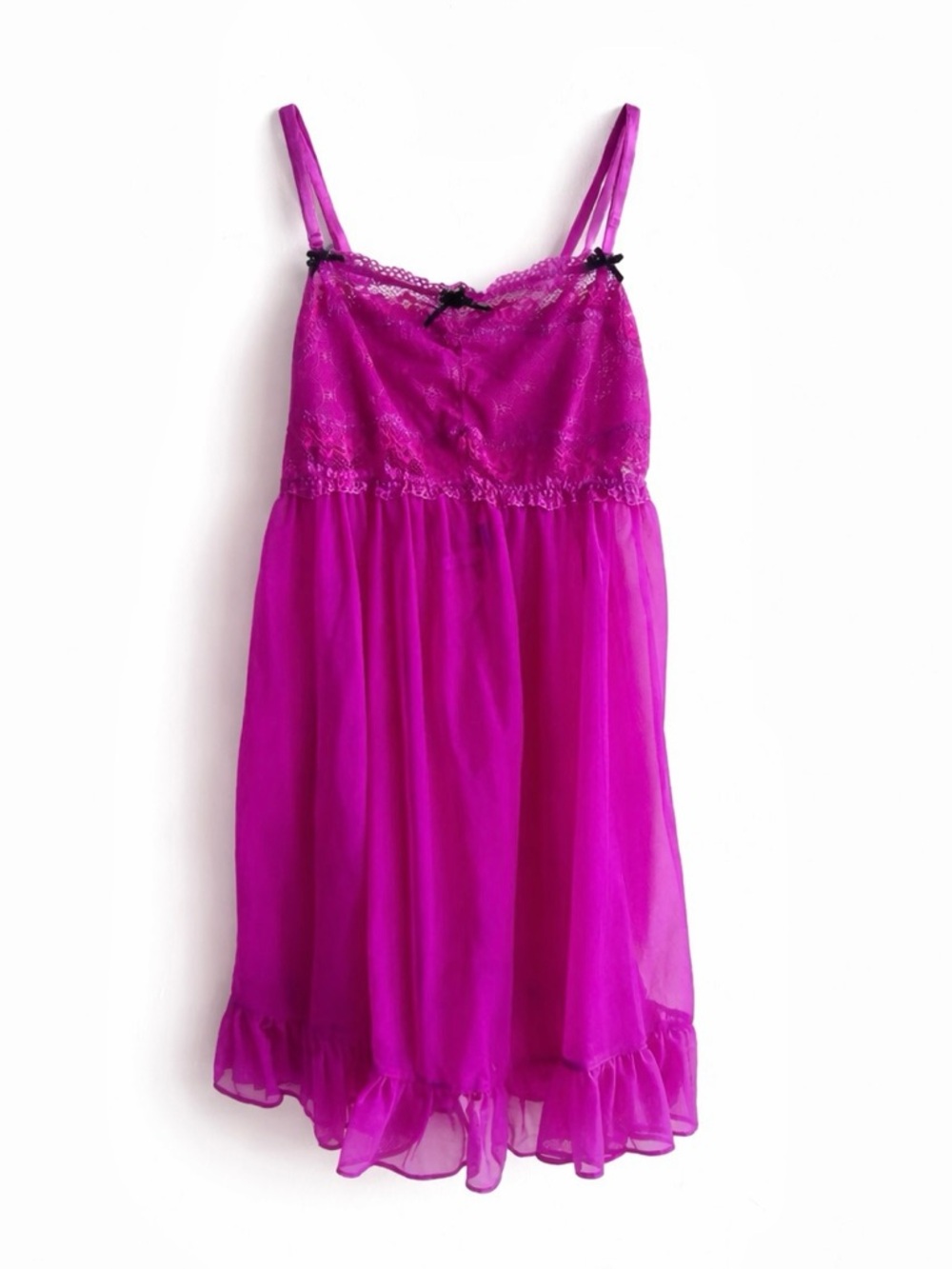 Y2K Betsey Johnson Magenta Babydoll Lace Slip Dress